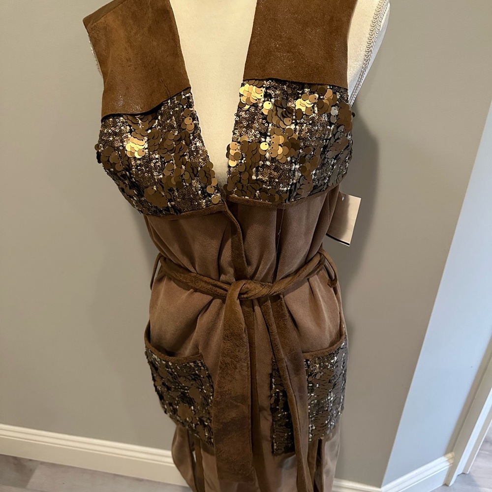 Save The Queen Camel and Sequin Tie Vest - Picture 4 of 10